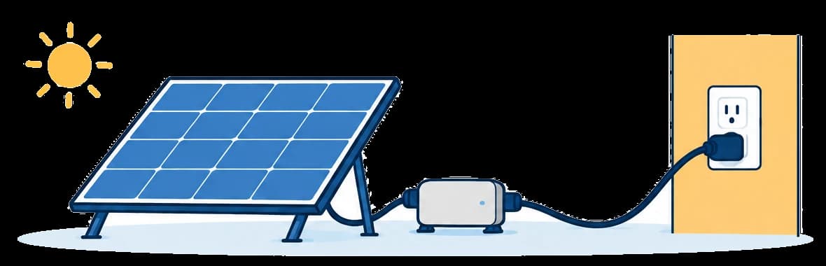 Solar panel connected to a microinverter, which plugs into a standard household wall outlet