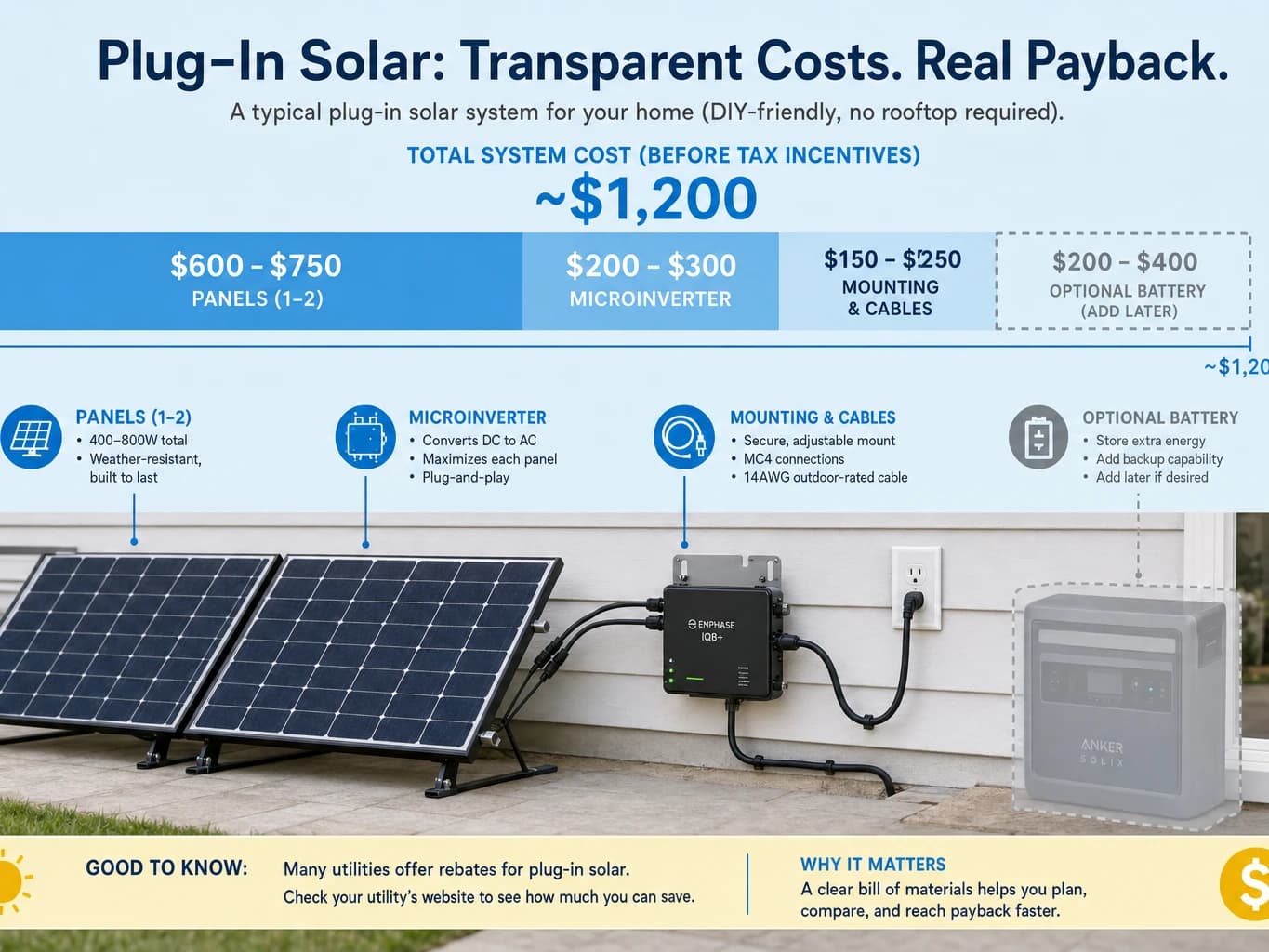 Plug-in solar system cost breakdown by component