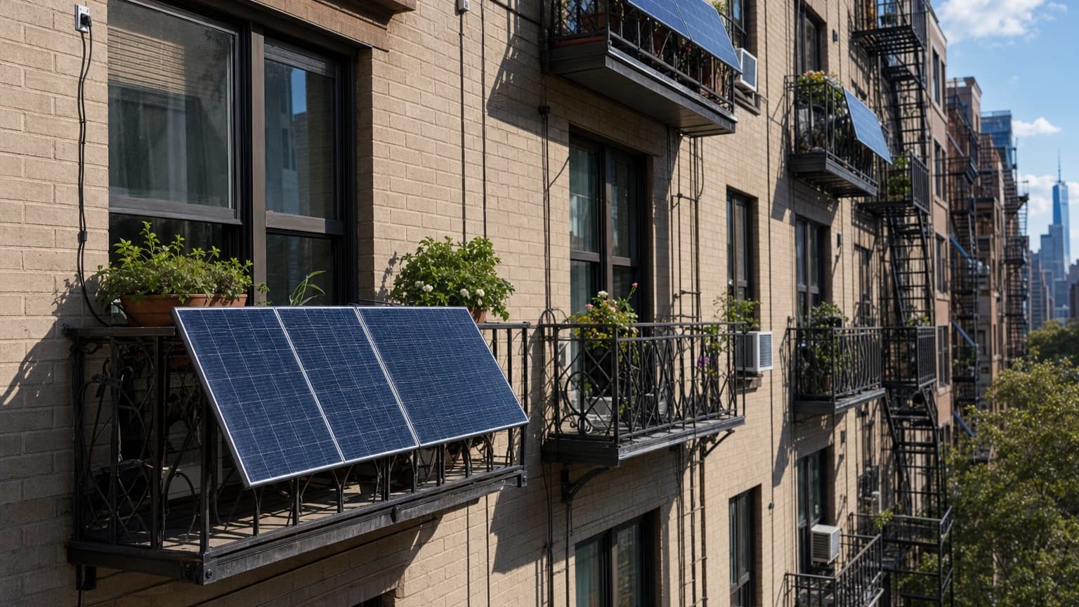 Plug-in solar panels on New York City apartment balconies — legal under the SUNNY Act